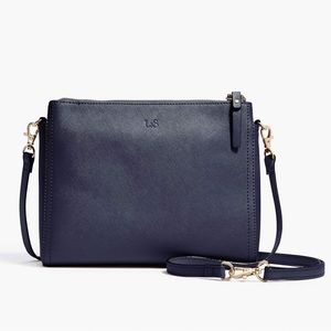 Lo & Sons The Pearl in Saffiano leather navy w/gold hardware and camel interior